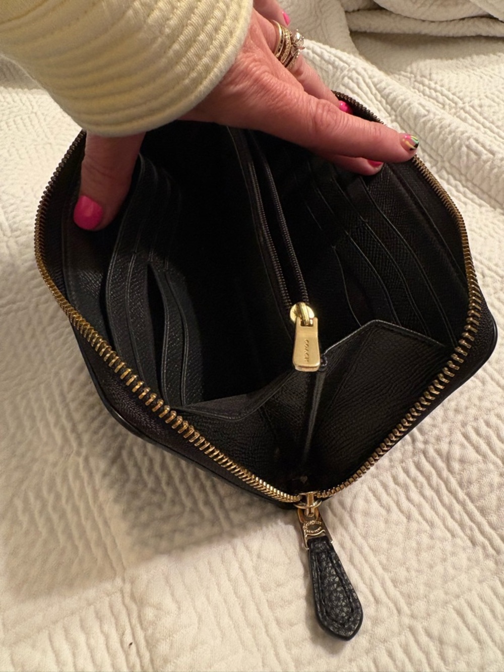 Coach Black Pebbled Leather Zip Wallet with Gold Hardware - Picture 3 of 5